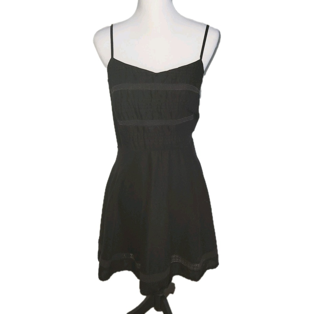 Old Navy Dress Sz L Black Fit Flare Lace Trim Ballerina Coquette Coastal Cowgirl